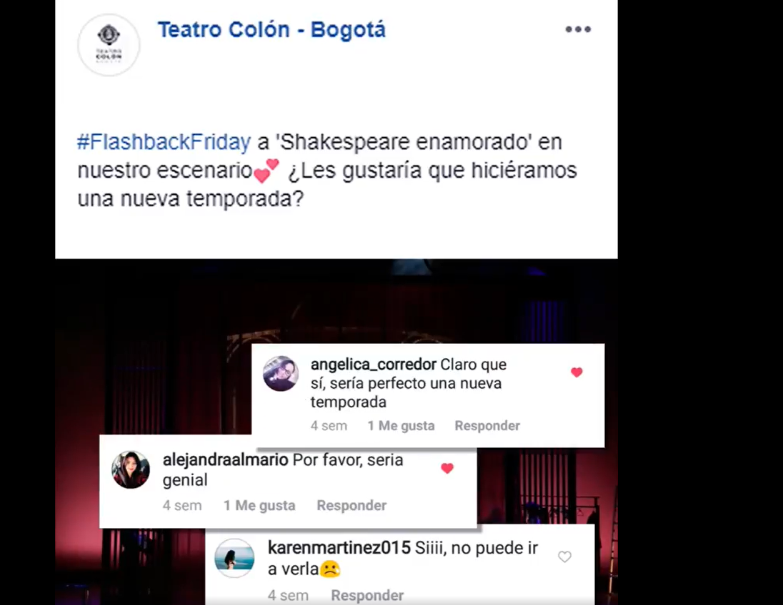 Screenshot from the video asking our followers if they would like a new season from the play. Taken from Teatro Colón's Facebook. Screenshot from the video asking our followers if they would like a new season from the play. Taken from Teatro Colón's Facebook.